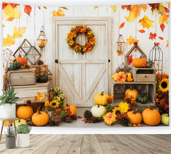 Backdrop For Thanksgiving Harvest Welcome Barn Door Backdrop UK LXX57-344