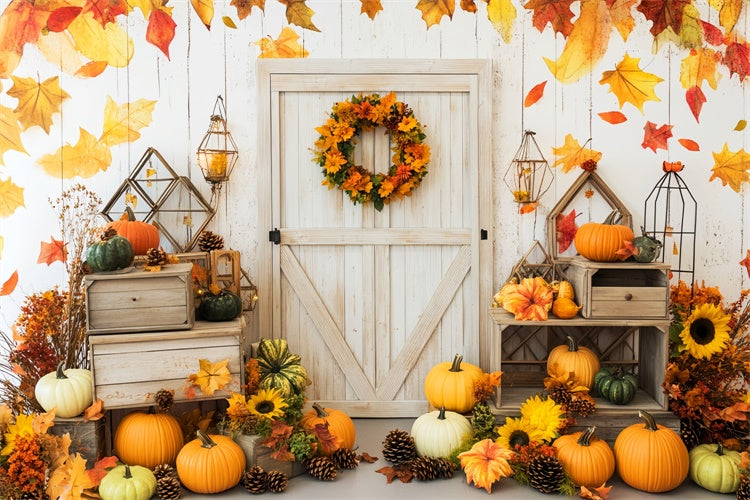 Backdrop For Thanksgiving Harvest Welcome Barn Door Backdrop UK LXX57-344