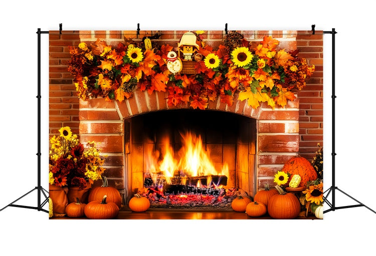 Thanksgiving Backdrop Ideas Cozy Fireplace Harvest Backdrop UK LXX57-353