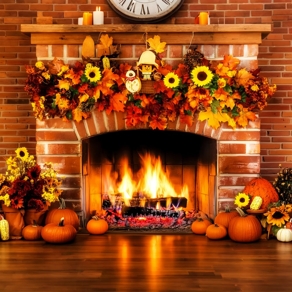 Thanksgiving Backdrop Ideas Cozy Fireplace Harvest Backdrop UK LXX57-353