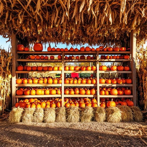 Photography Thanksgiving Backdrop Pumpkin Shed Market Backdrop UK LXX57-354