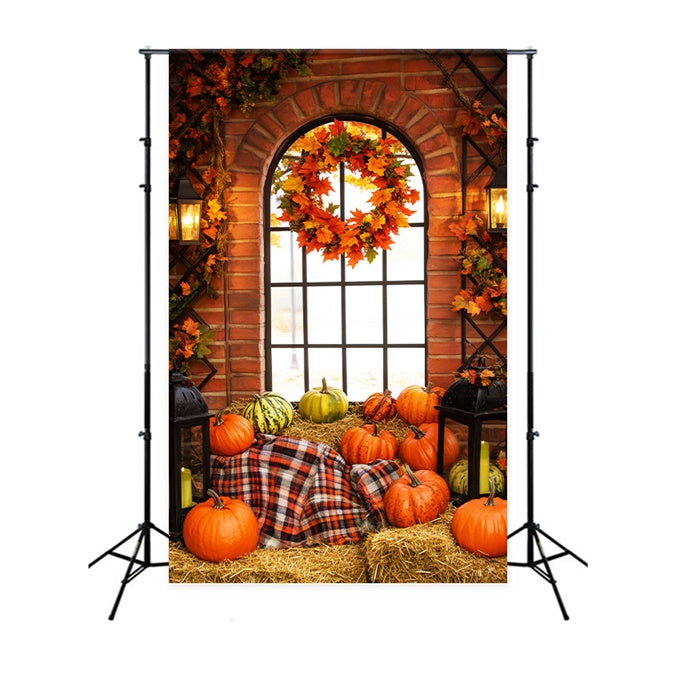 Thanksgiving Photo Backdrops Lantern Wreath Cozy Backdrop UK LXX57-356