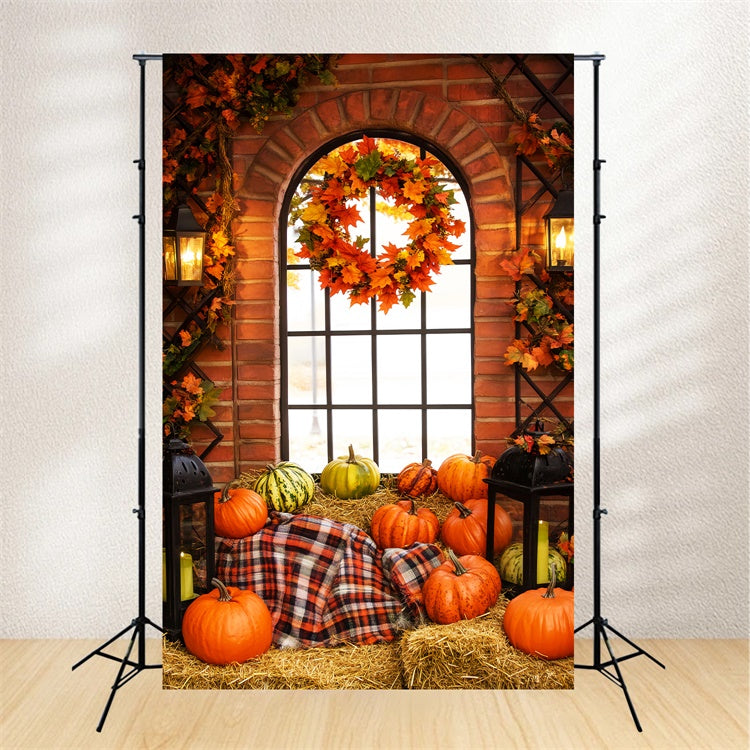 Thanksgiving Photo Backdrops Lantern Wreath Cozy Backdrop UK LXX57-356