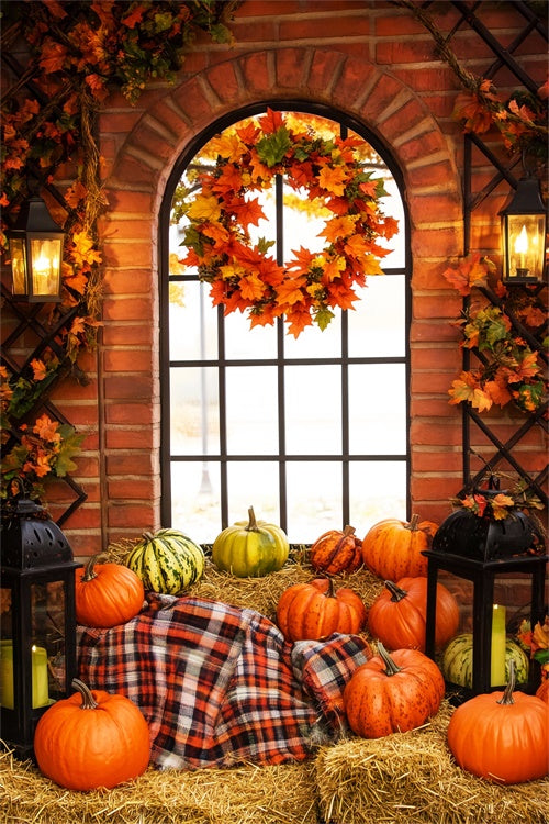 Thanksgiving Photo Backdrops Lantern Wreath Cozy Backdrop UK LXX57-356