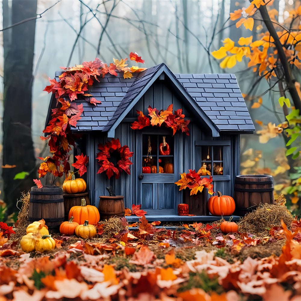 Backdrop Thanksgiving Woodland Pumpkin Cottage Backdrop UK LXX57-359