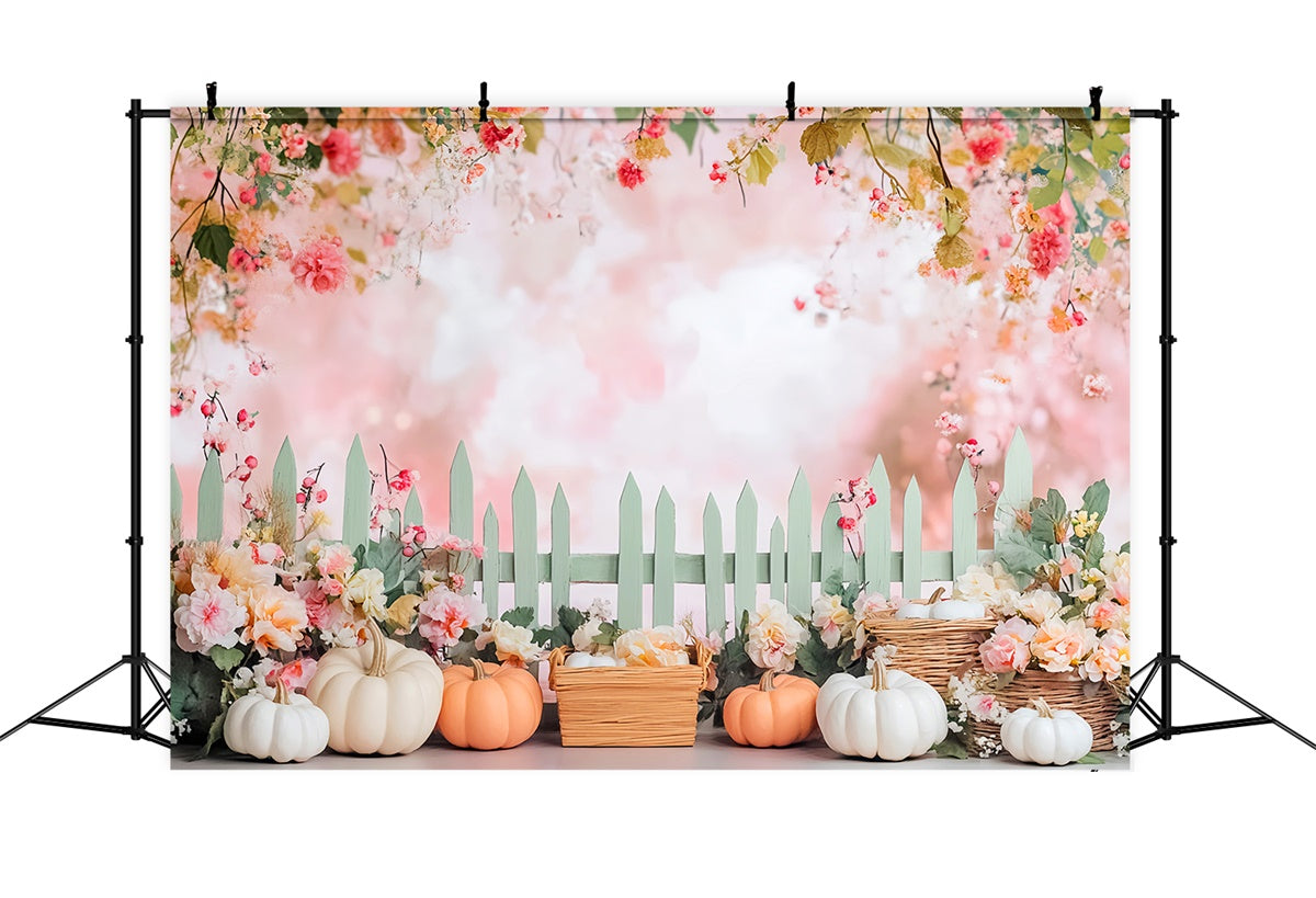 Thanksgiving Picture Backdrop Blush Floral Pumpkin Backdrop UK LXX57-364