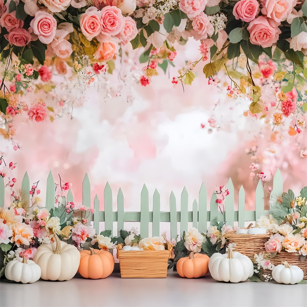 Thanksgiving Picture Backdrop Blush Floral Pumpkin Backdrop UK LXX57-364