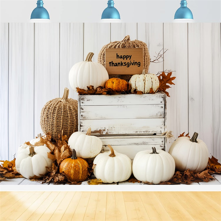 Thanksgiving Picture Backdrop White Pumpkin Rustic Backdrop UK LXX57-369