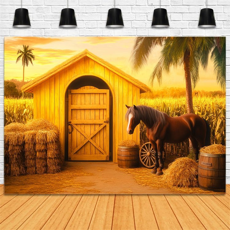 Barn Backdrops Golden Cornfield Horse Backdrop UK LXX57-372