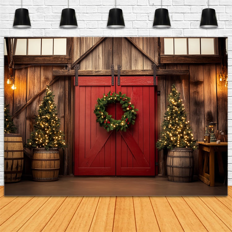 Barn Door Backdrop Cozy Interior Christmas Backdrop UK LXX57-376