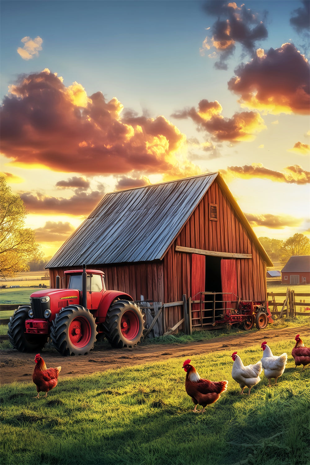 Rustic Barn Backdrop Chicken Farm Sunset Backdrop UK LXX57-416