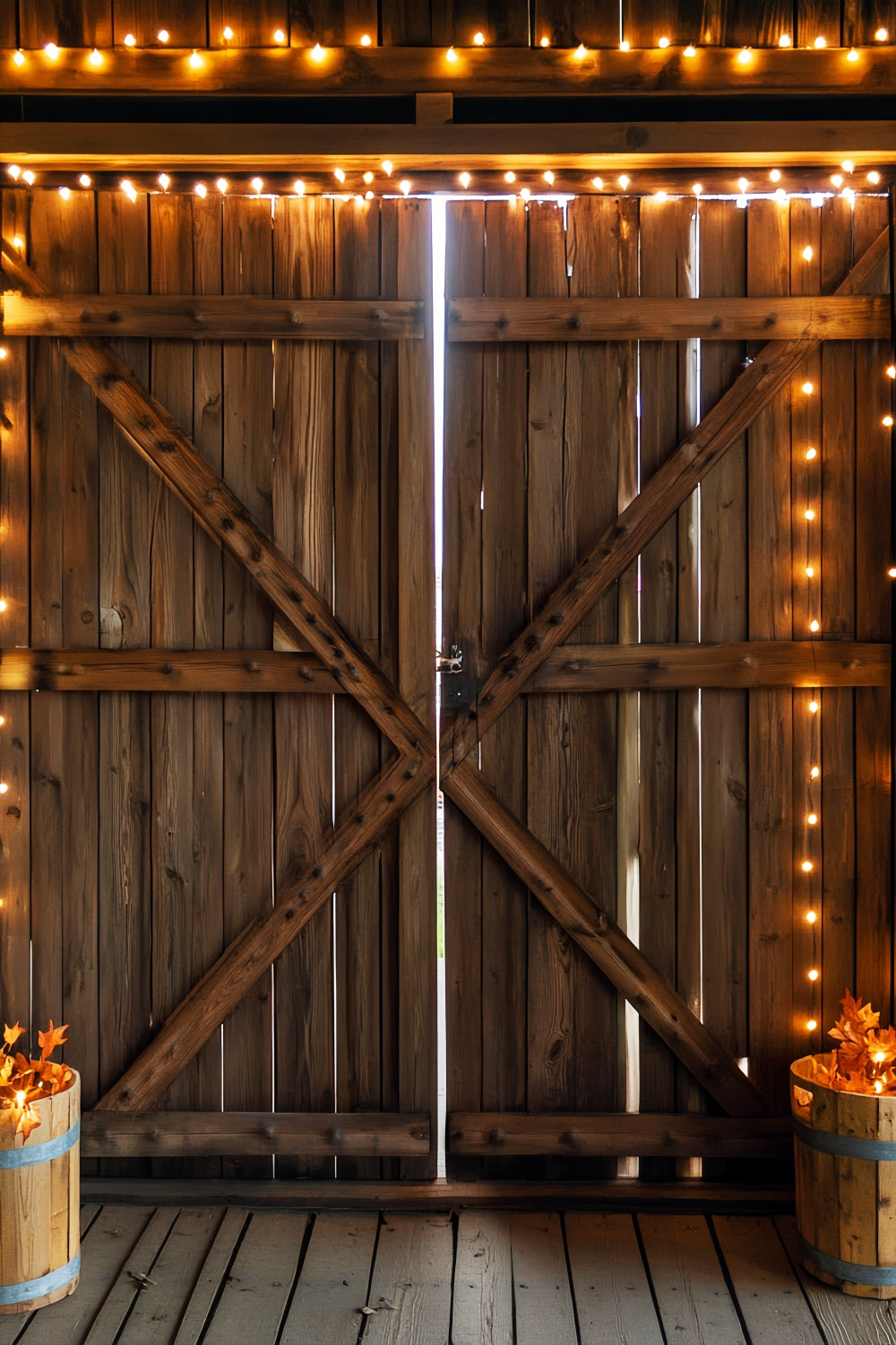 Barn Door Photo Backdrop Cozy String Light Backdrop UK LXX57-417