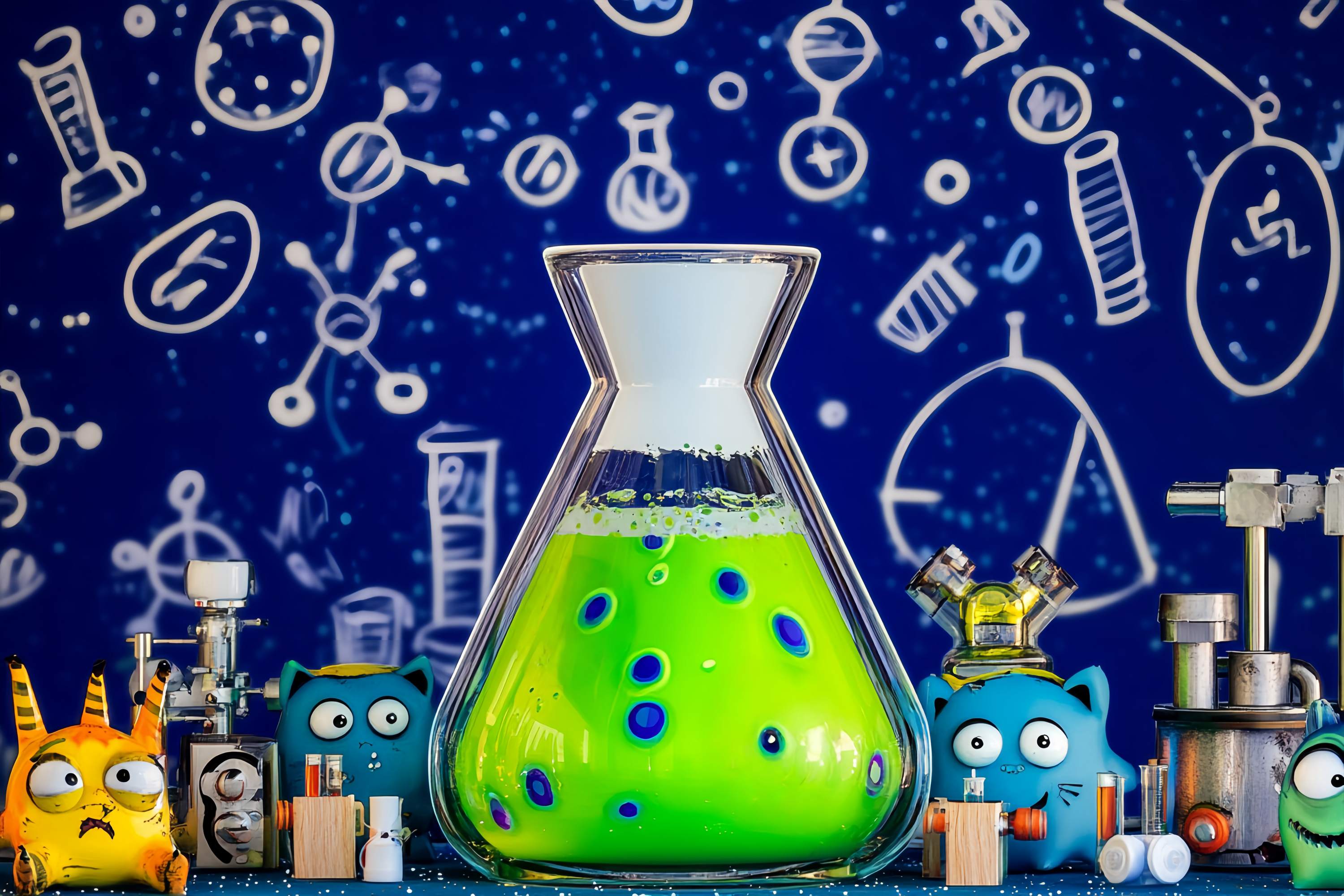 Chemistry Backdrop Cartoon Monster Science Experiment Setup Back To School Backdrops UK LXX58-107