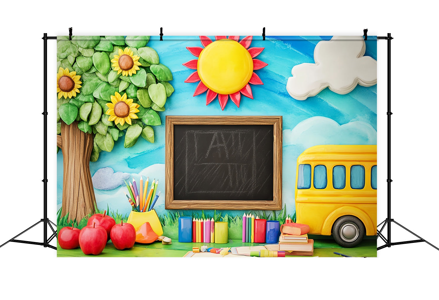 Preschool Backdrop Playful Blackboard Tree Bus Back To School Backdrop UK LXX58-121