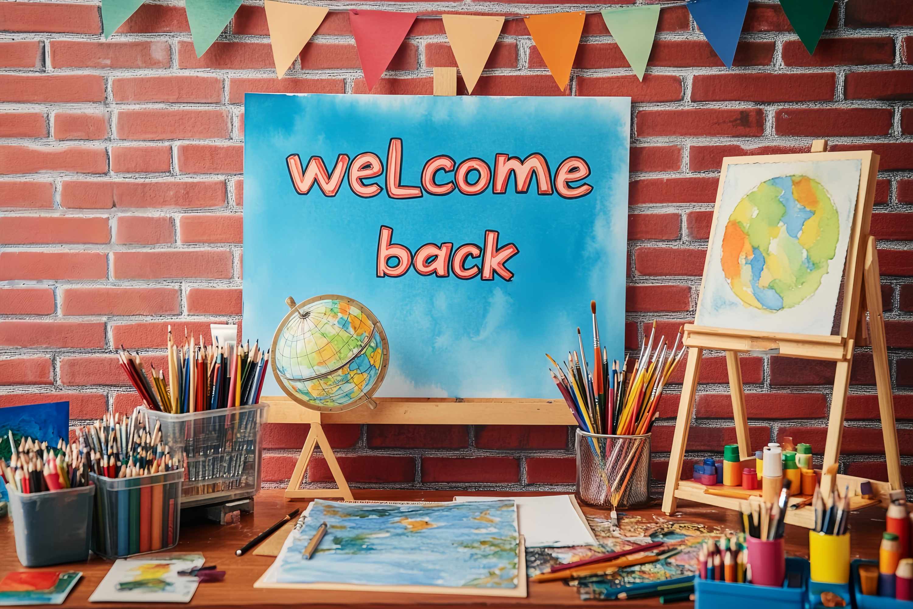 Preschool Backdrop Brick Wall Welcome Back Art Supplies Back To School Backdrop UK LXX58-125
