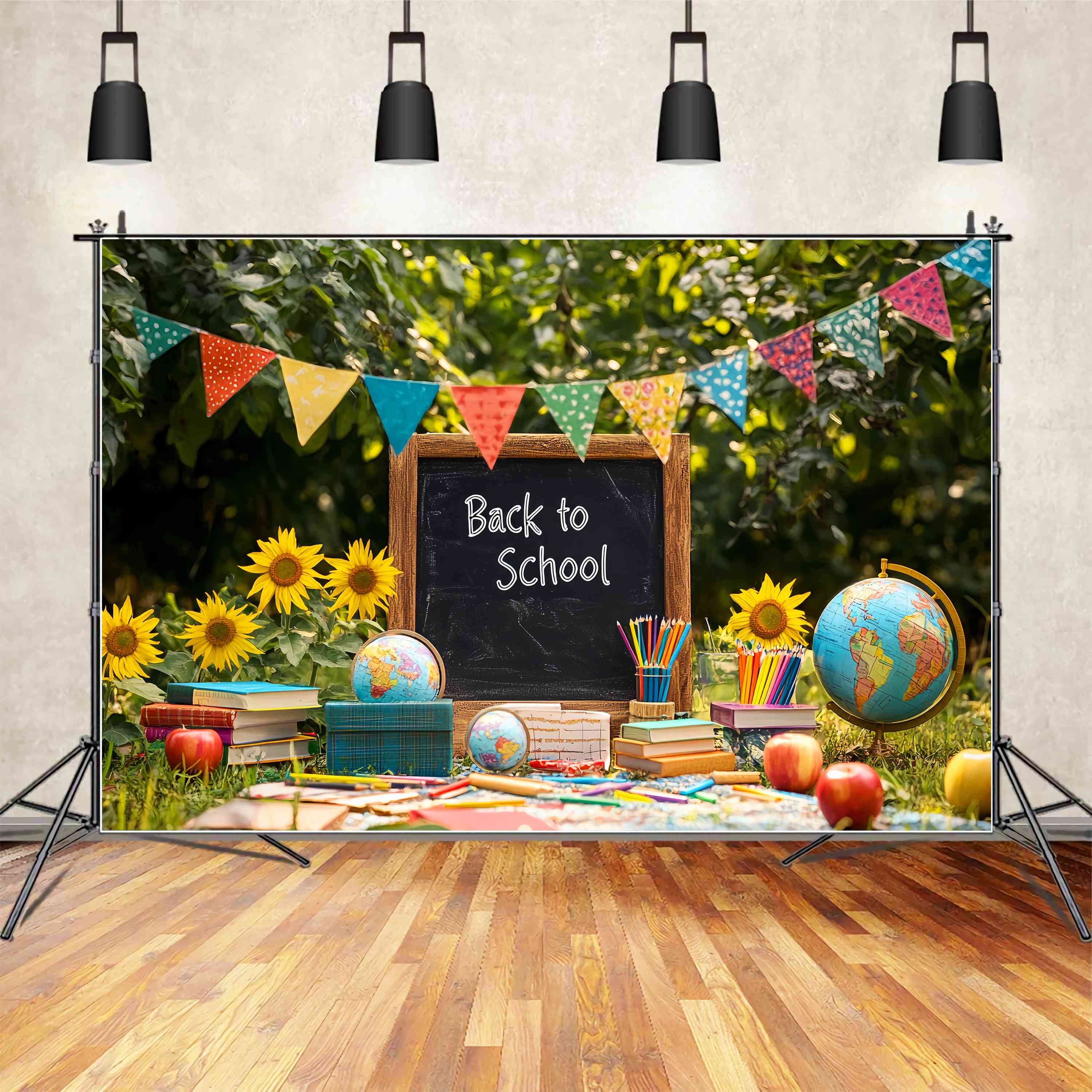 Back To School Chalkboard Backdrop Outdoor Blackboard Sunflowers Pencils Back To School Backdrop Ideas UK LXX58-132