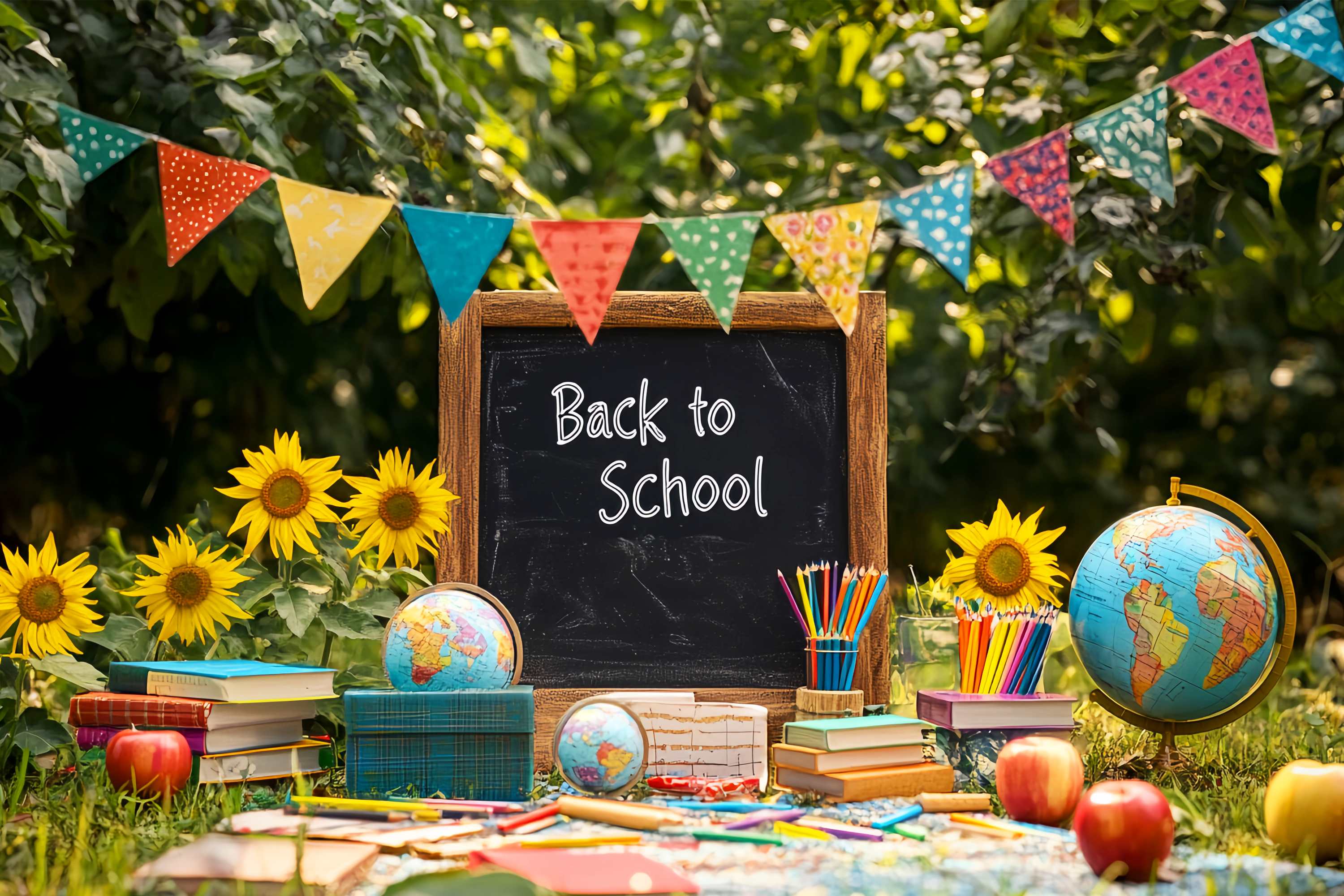 Back To School Chalkboard Backdrop Outdoor Blackboard Sunflowers Pencils Back To School Backdrop Ideas UK LXX58-132