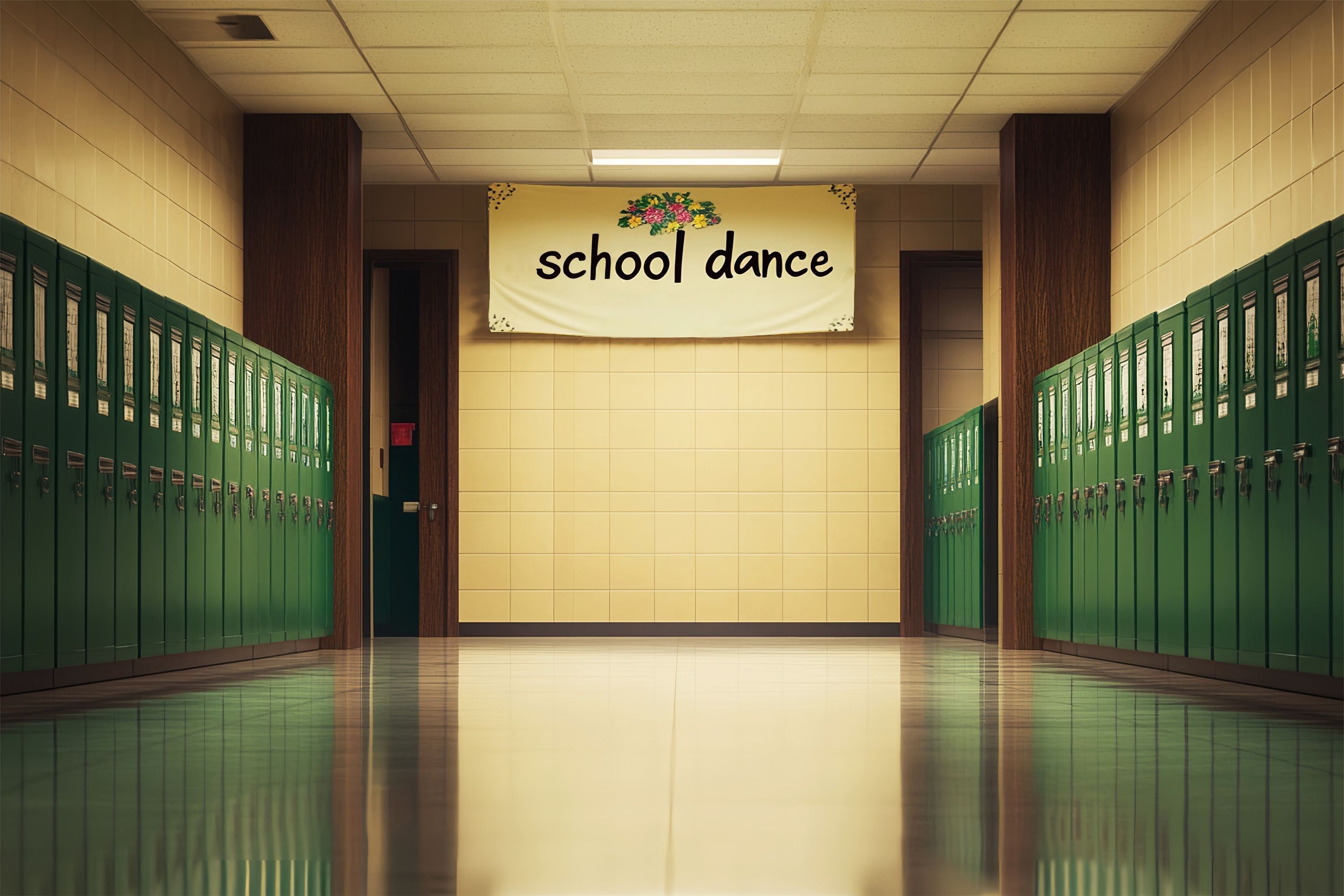 School Hallway Backdrop Green Locker Hallway Dance Banner Back To School Backdrop UK LXX58-145