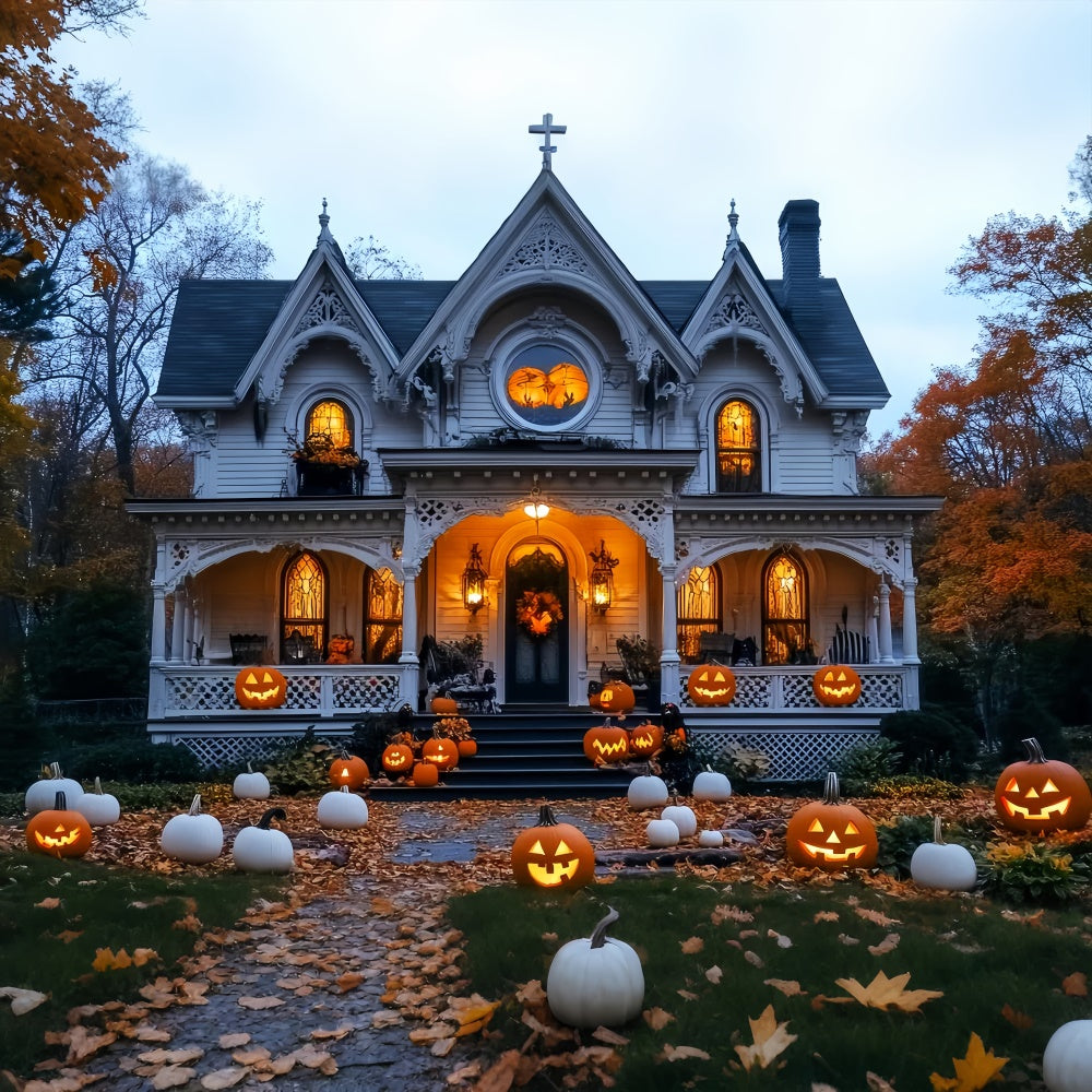 Haunted House Backdrop Pumpkin White Manor Backdrop UK LXX58-17