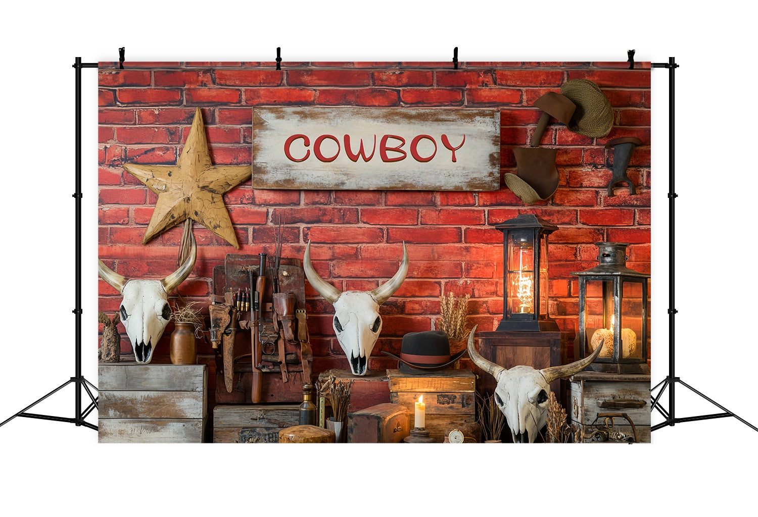 Autumn Photo Backdrop Western Cowboy Gear Display Cowboy Backdrop UK LXX58-201