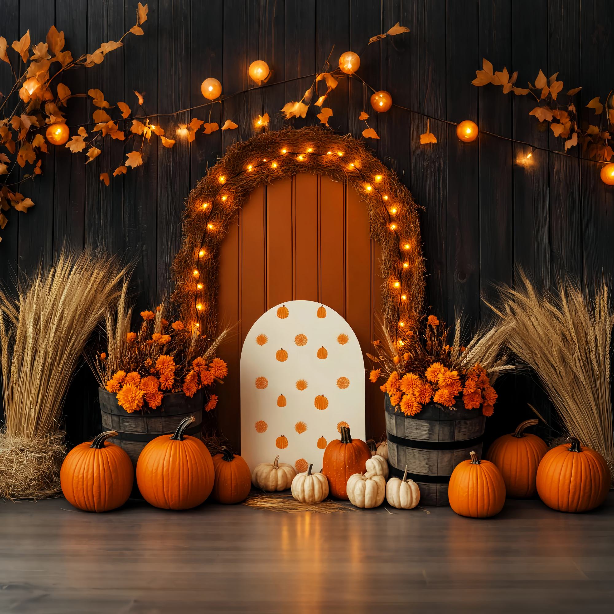 Autumn Backdrops Pumpkin Arch Wheat Floral Decor Thanksgiving Backdrop UK LXX58-210