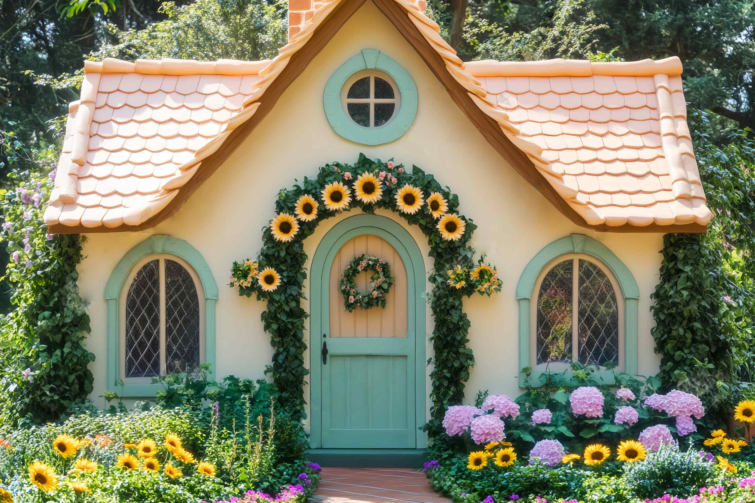 Fall Photography Backdrops Cottage Door Sunflower Floral Garden Floral Backdrop UK LXX58-214
