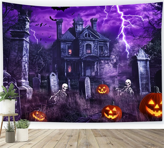 Halloween Graveyard Backdrop Purple Thunder Horror Backdrop UK LXX58-24