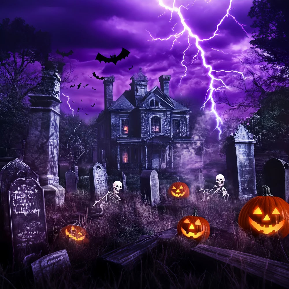 Halloween Graveyard Backdrop Purple Thunder Horror Backdrop UK LXX58-24