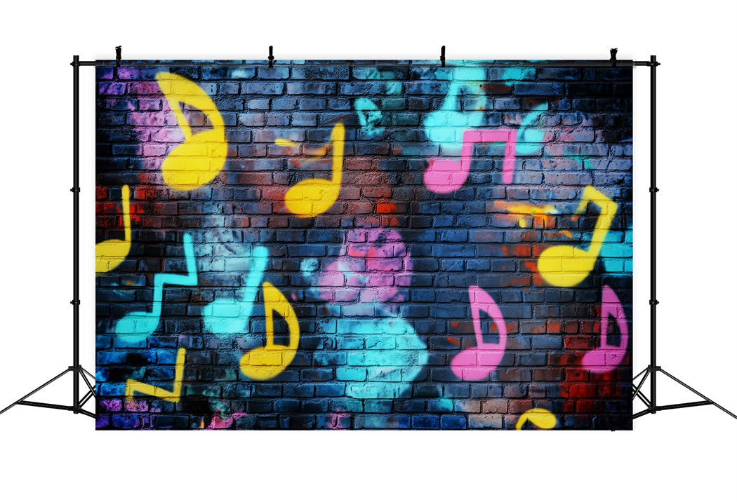Musical Graffiti Brick Wall Vibrant Musical Note Graffiti Photography Backdrops UK LXX58-251