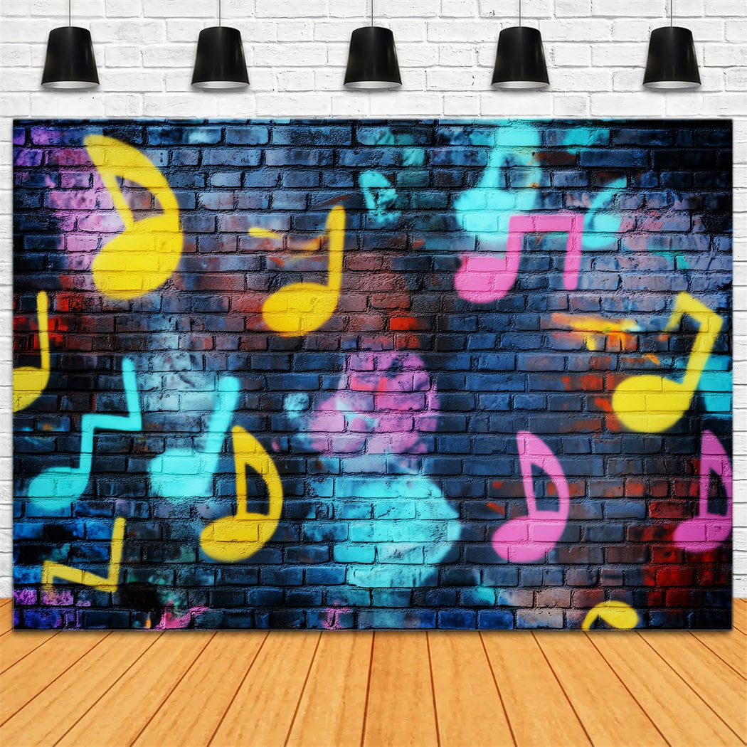 Musical Graffiti Brick Wall Vibrant Musical Note Graffiti Photography Backdrops UK LXX58-251