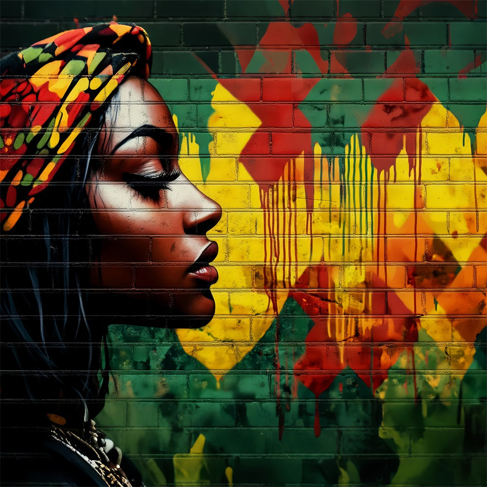 Black History Face Graffiti Wall Portrait Woman Bold Colors Graffiti Backdrop UK LXX58-255