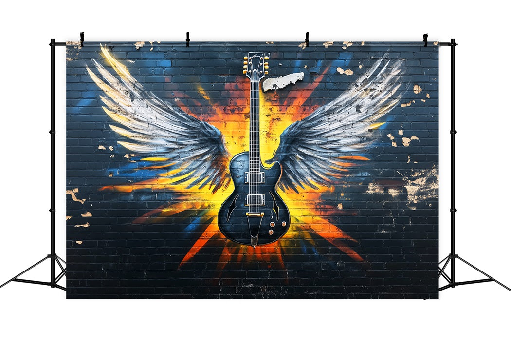 Graffiti Wall Electric Guitar Angel Wings Graffiti Photo Backdrop UK LXX58-256