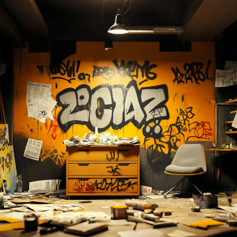 Graffiti Wall Orange Black Graffiti Letters Graffiti Backdrop for Photography UK LXX58-263