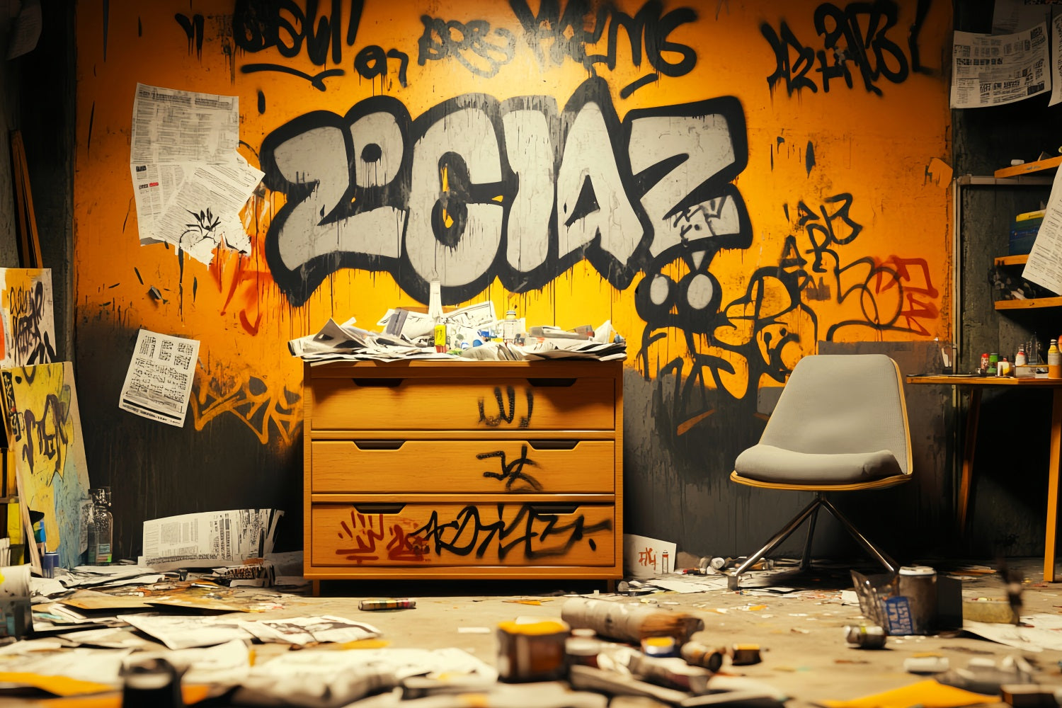Graffiti Wall Orange Black Graffiti Letters Graffiti Backdrop for Photography UK LXX58-263