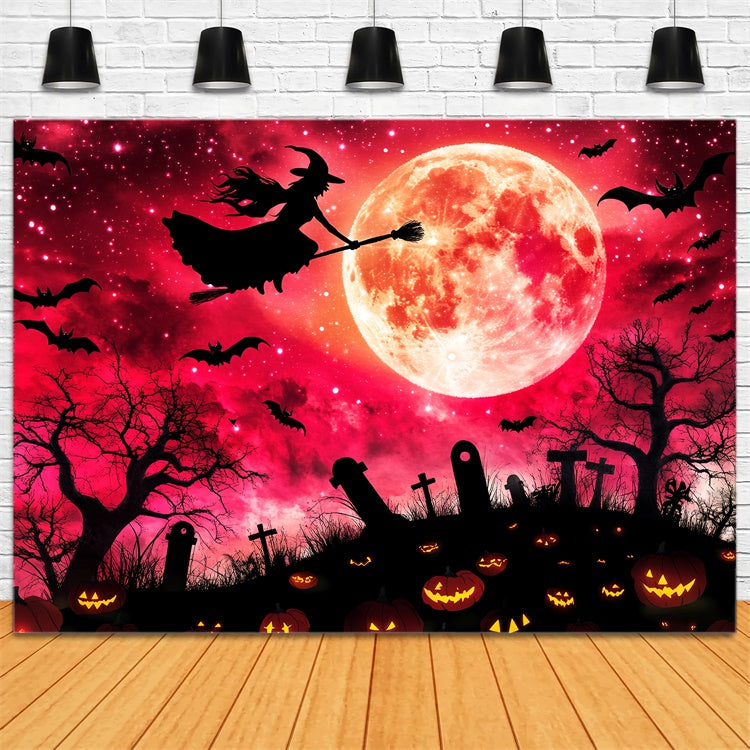 Halloween Graveyard Backdrop Blood Moon Witch Backdrop UK LXX58-28