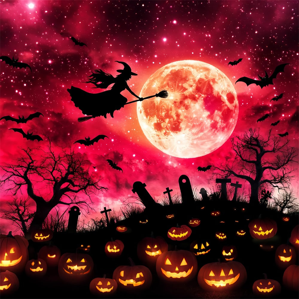 Halloween Graveyard Backdrop Blood Moon Witch Backdrop UK LXX58-28