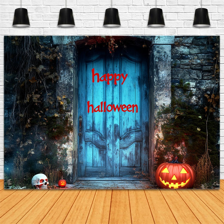 Halloween Photo Backdrops Haunted Blue Doorway Backdrop UK LXX58-29