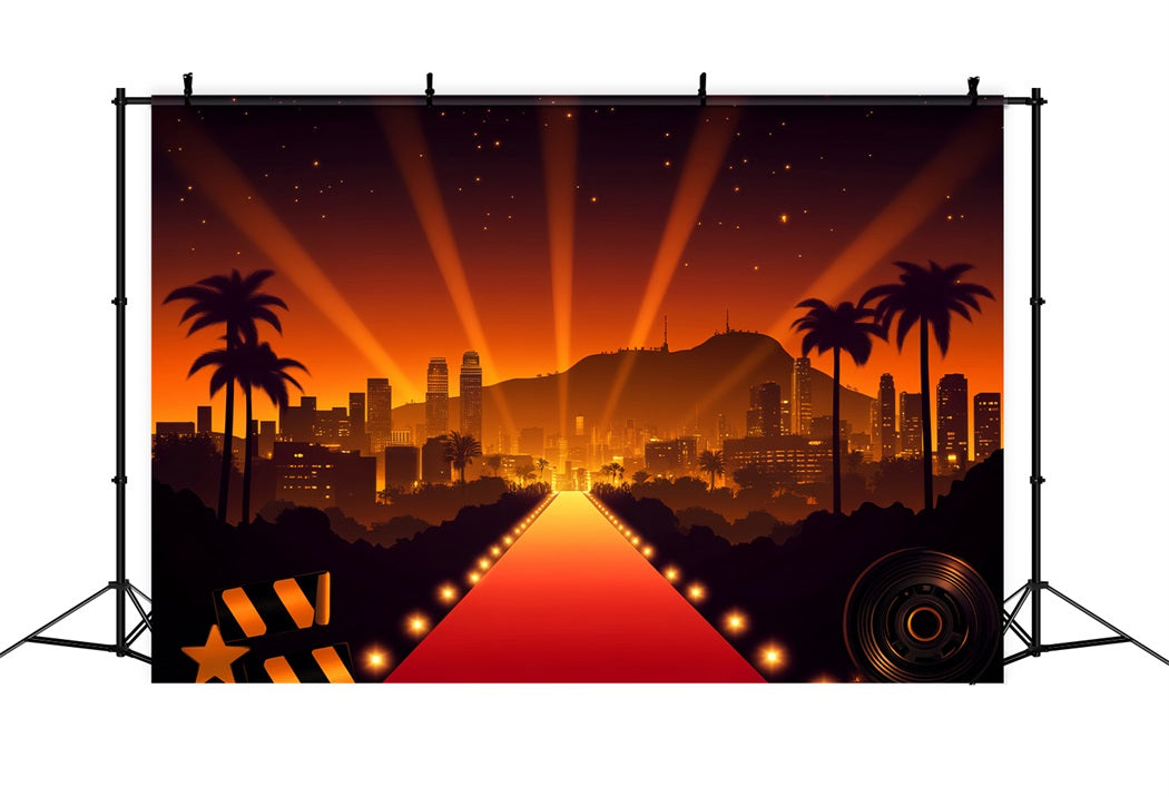 Hollywood Backdrop Hollywood Skyline Spotlight Glow Red Carpet Backdrop UK LXX58-312