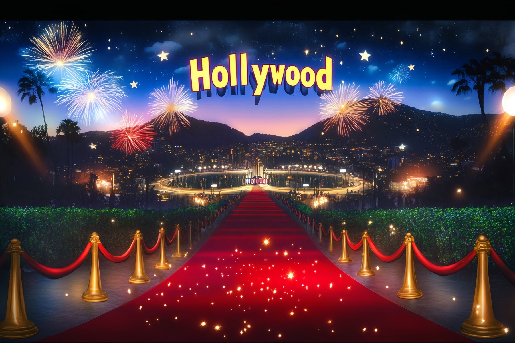 Hollywood Backdrop Hollywood Fireworks Celebration Night Red Carpet Backdrop UK LXX58-316