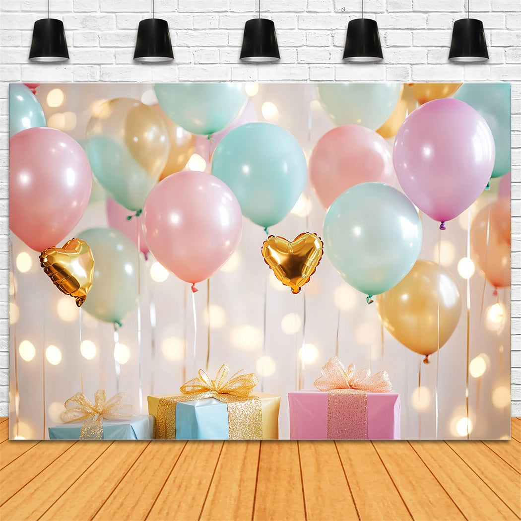 Newborn Backdrop Pastel Balloons Golden Hearts Newborn Photography Backdrop UK LXX58-345