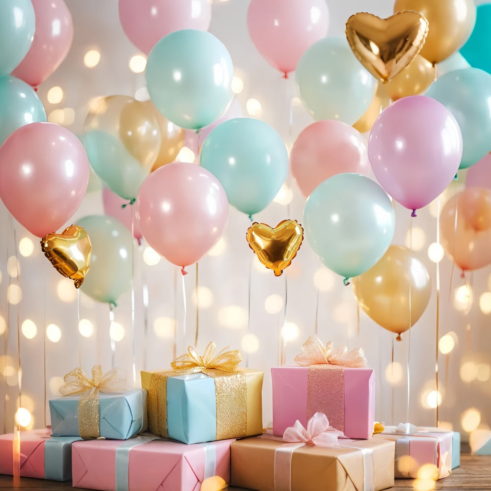 Newborn Backdrop Pastel Balloons Golden Hearts Newborn Photography Backdrop UK LXX58-345