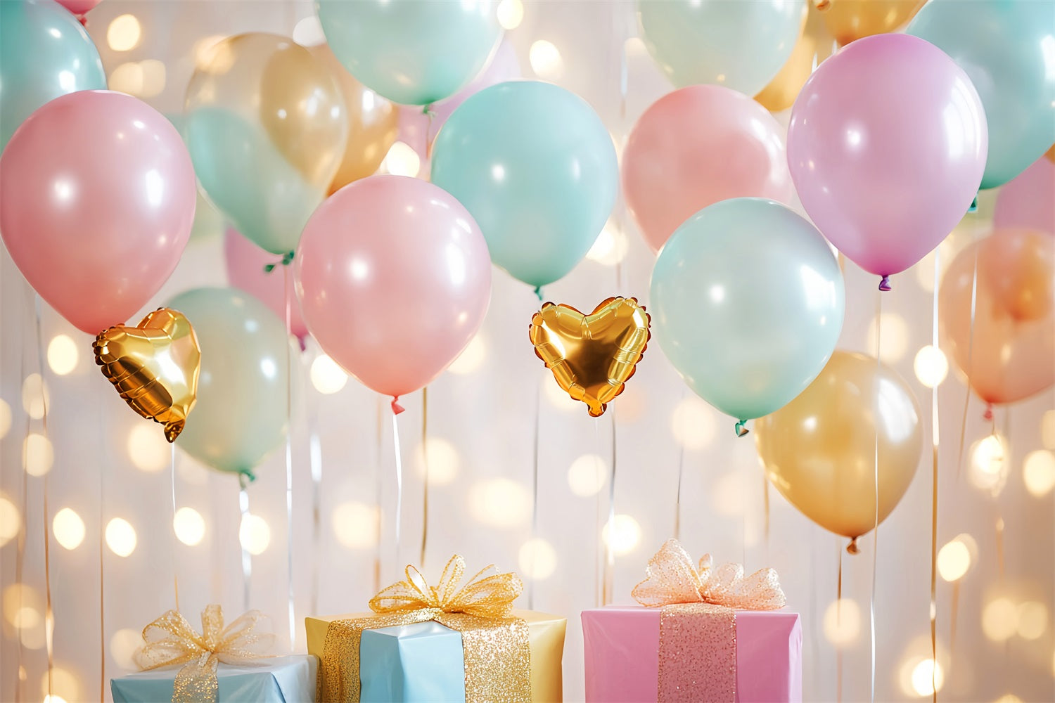 Newborn Backdrop Pastel Balloons Golden Hearts Newborn Photography Backdrop UK LXX58-345