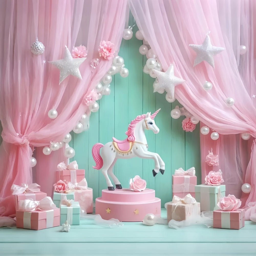 Newborn Backdrop Unicorn Pink Drapes Presents Kids Backdrop UK LXX58-348