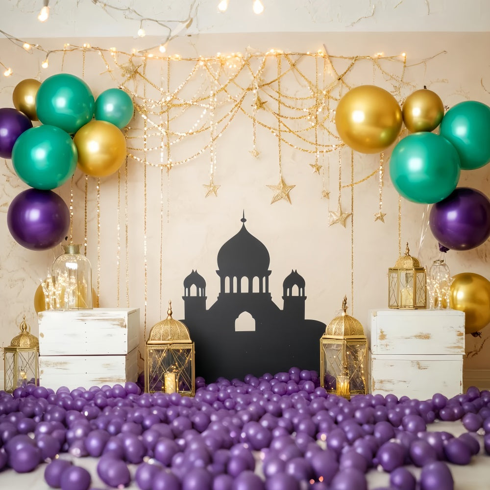Newborn Backdrop Golden Lanterns Palace Balloons Kids Photo Backdrop UK LXX58-349