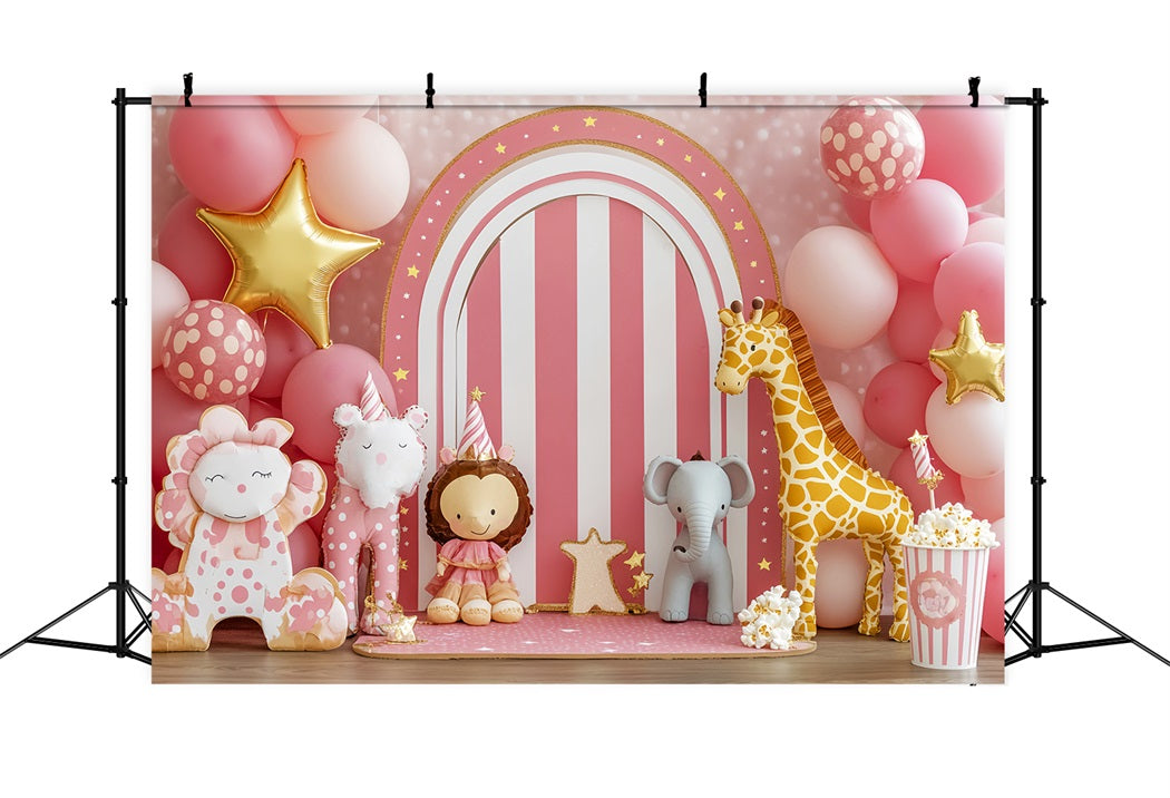 Newborn Backdrop Circus Animals Pink Balloons Photography Backdrops For Kids UK LXX58-351