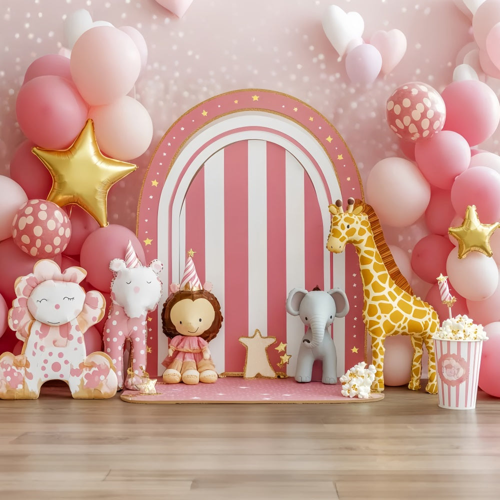 Newborn Backdrop Circus Animals Pink Balloons Photography Backdrops For Kids UK LXX58-351