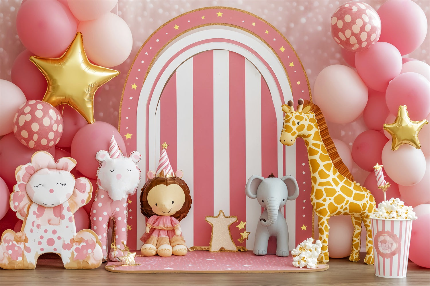 Newborn Backdrop Circus Animals Pink Balloons Photography Backdrops For Kids UK LXX58-351