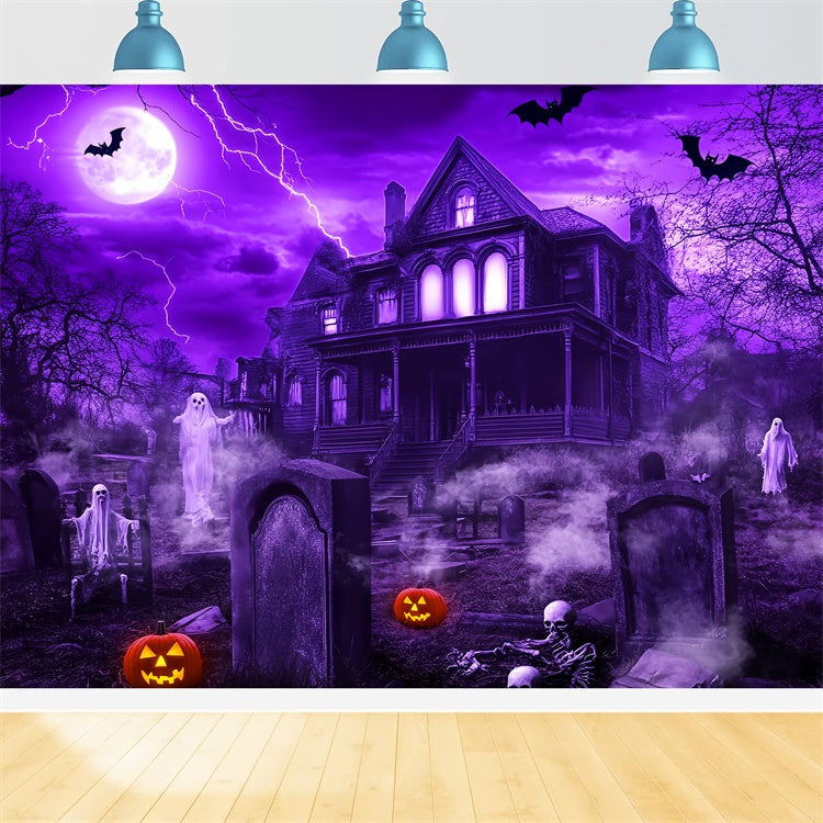 Haunted House Backdrop Eerie Mansion Night Backdrop UK LXX58-36