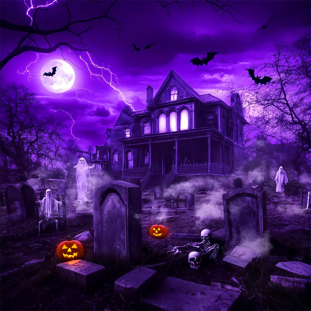 Haunted House Backdrop Eerie Mansion Night Backdrop UK LXX58-36