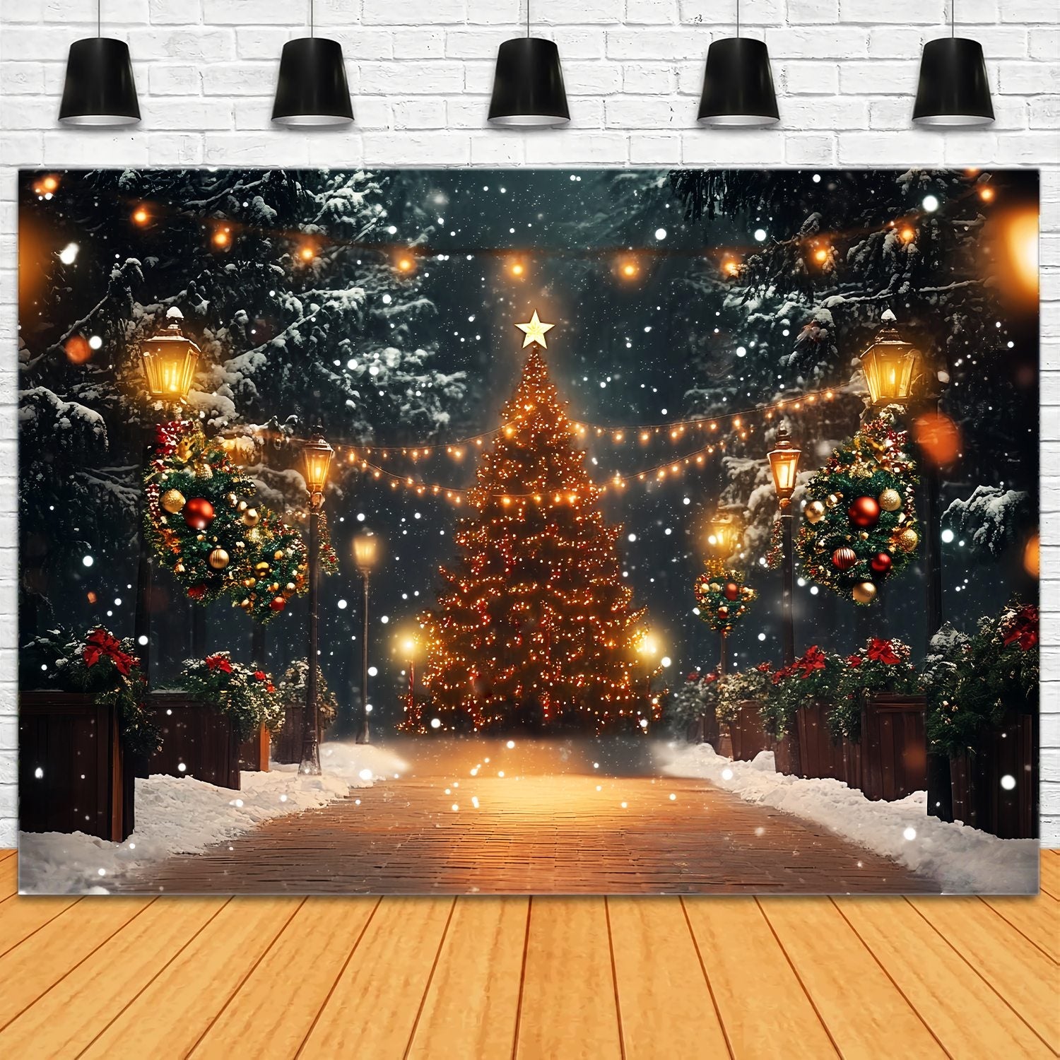 Christmas Tree Farm Backdrop Magical Snowy Tree Lights Christmas Photo Backdrop UK LXX58-51